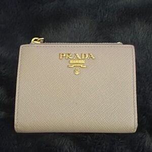 Prada Taupe Wallet with Gold Accents